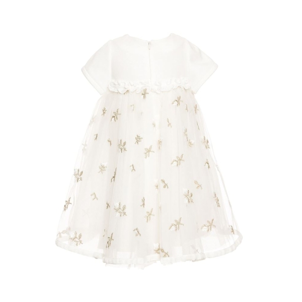 Baby Girls Tulle Dress With Embroidered Gold Rose Buds Monnalisa 
